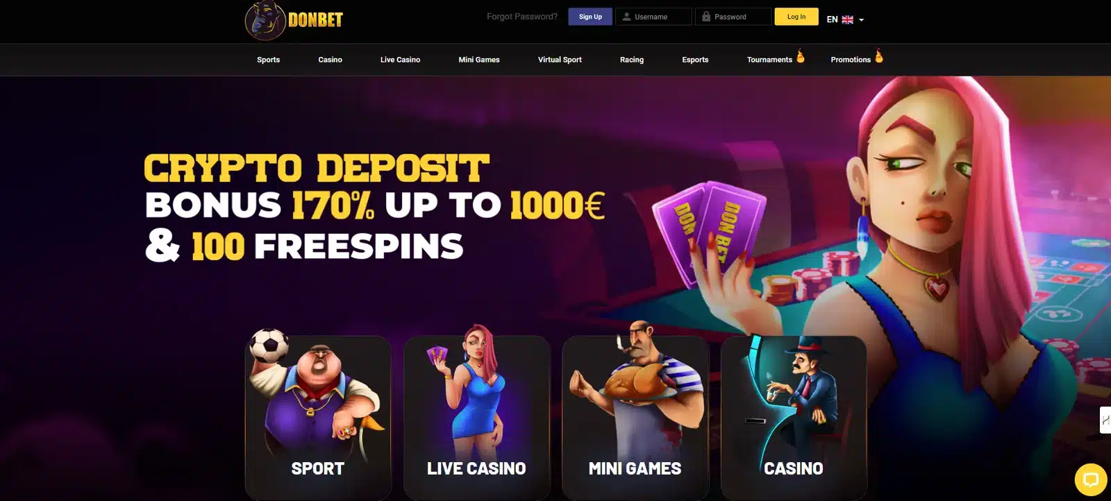 Homepage of Donbet Casino