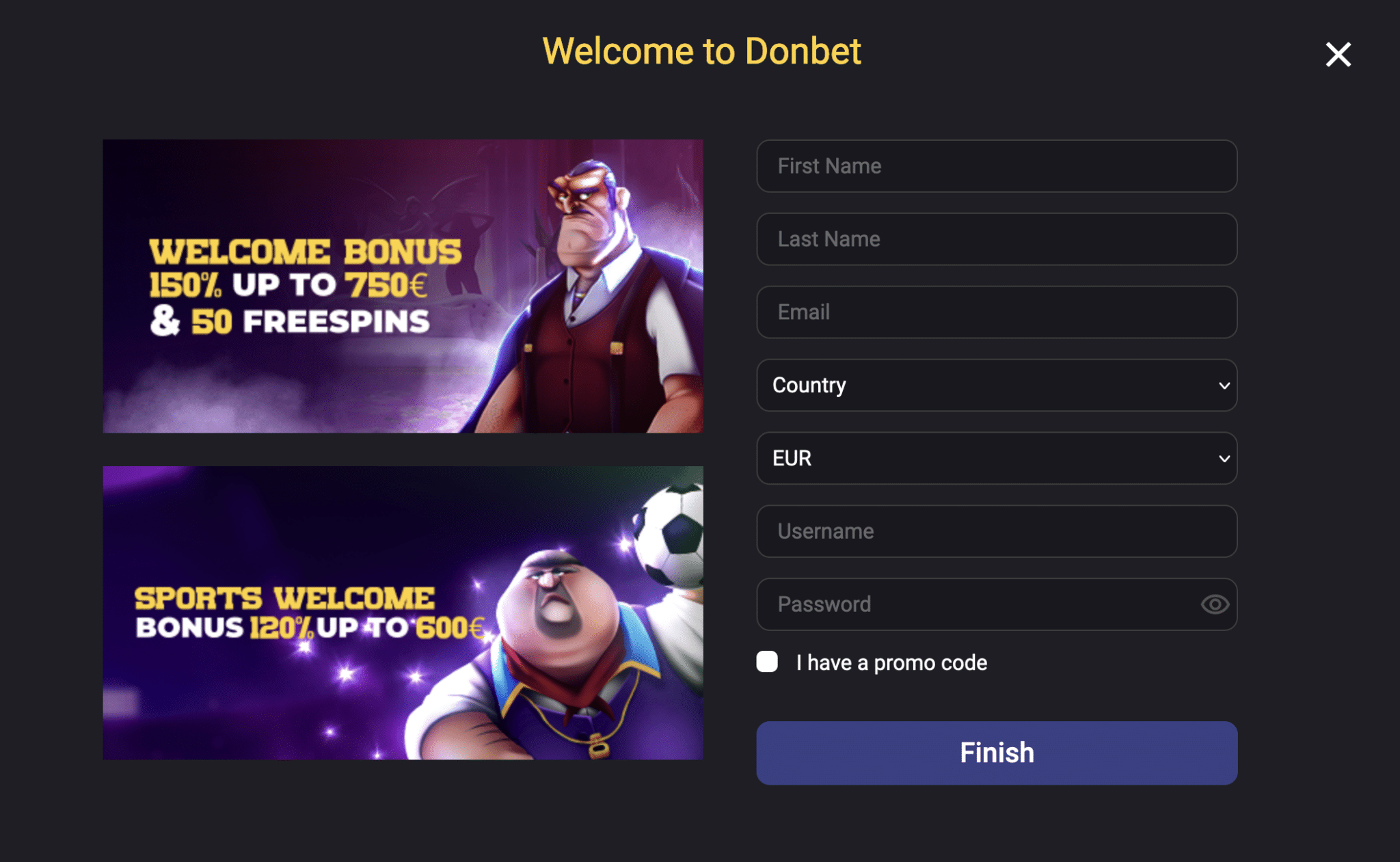Sign up Form on donbet, non gamstop casino