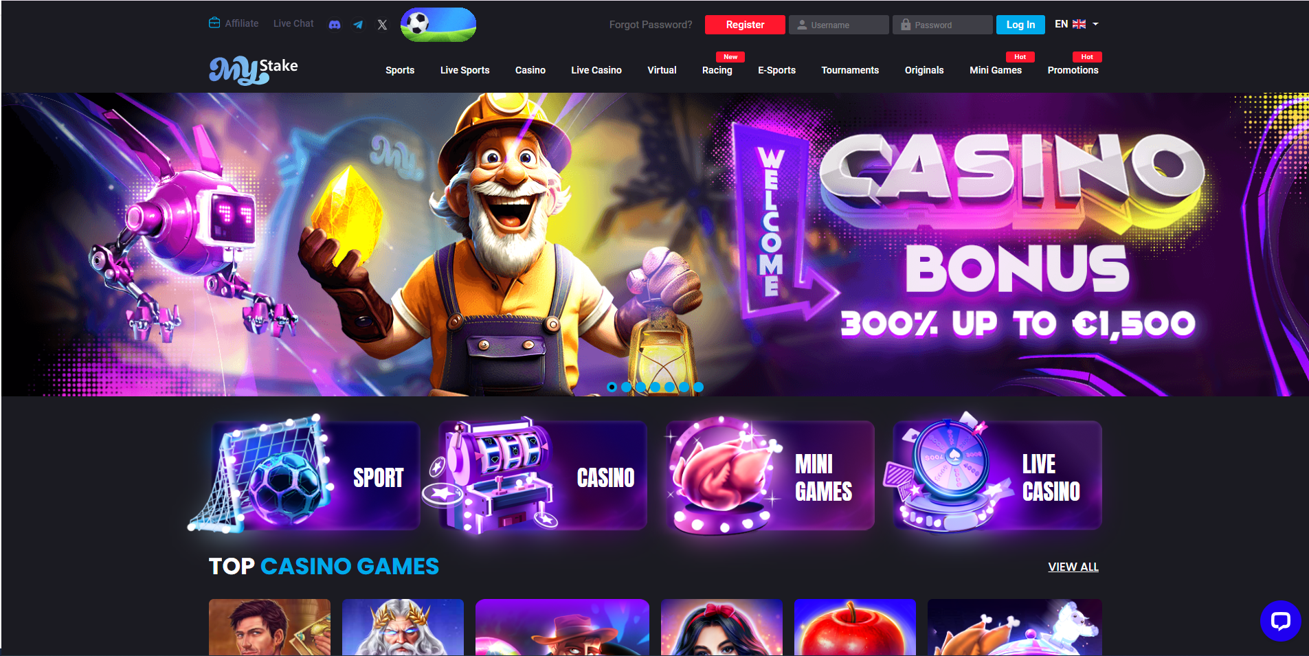 Home page screen photo of Mystake casino