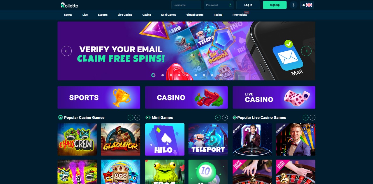 homepage screenshot of non gamstop casino called Rolletto