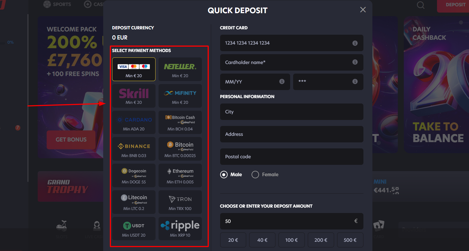 choosing deposit methods on gambling sites not on gamstop - screenshot