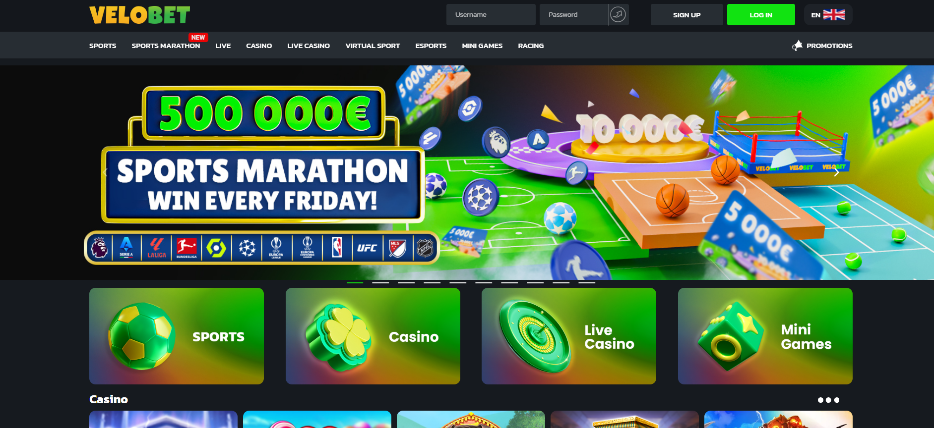 homepage screenshot of non gamstop casino - Velobet